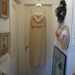 CLEAN GIRL QUIET LUXURY BEIGE SATIN PLEATS BOTTOM CREPE GOWN BY JEAN DE …
